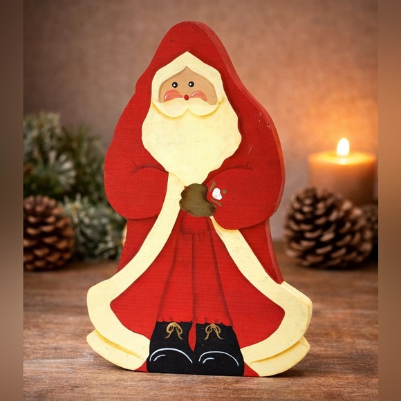 Handmade Other - Vintage Hand-Painted Wooden Santa Figure L. Shaul 1994 – 9.5” Folk Art